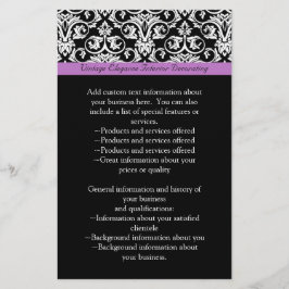 Lavender Lila Damask Black/White Flygblad