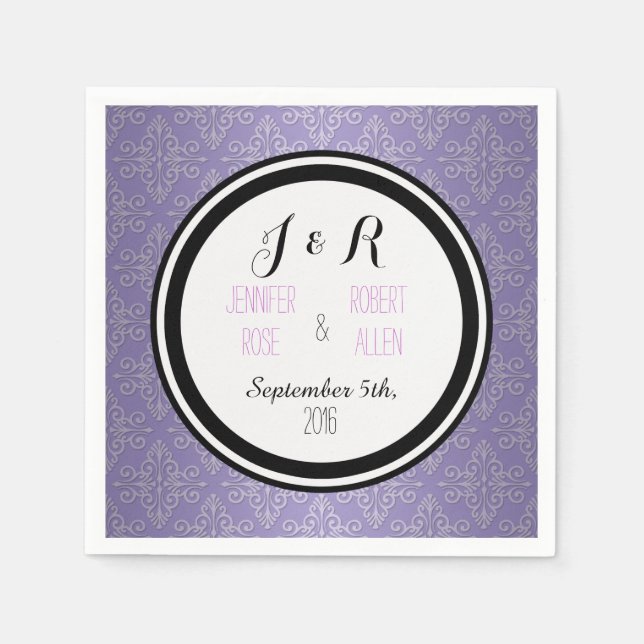 Lavender Lila Damask Wedding Napkins Pappersservett (Framsidan)