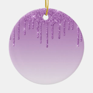 Lavender Lila Dripping Glitter Julgransprydnad Keramik