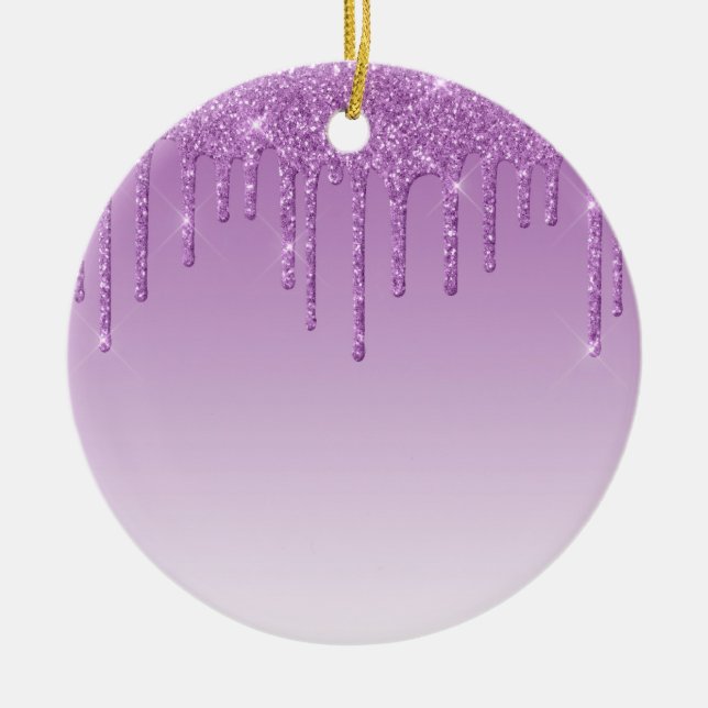Lavender Lila Dripping Glitter Julgransprydnad Keramik (Framsidan)