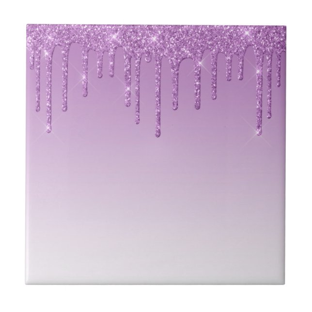 Lavender Lila Dripping Glitter Kakelplatta (Framsidan)