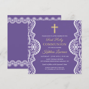 Lavender Lila Elegant Snöre First Heliga Communion Inbjudningar