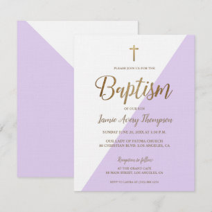 Lavender Lila Flicka Guld Modern baptism Invi Inbjudningar