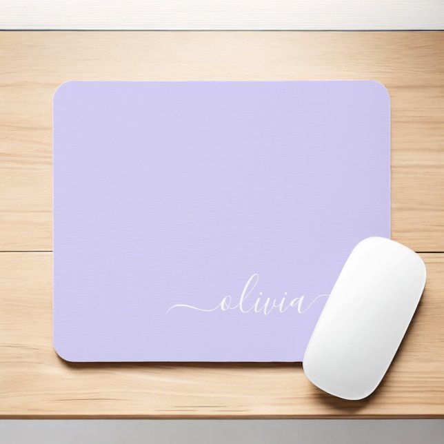 Lavender Lila Girly Script Monogram Namn Modern Musmatta (Skapare uppladdad)