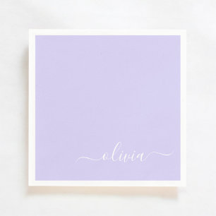 Lavender Lila Girly Script Monogram Namn Modern Pappersservett