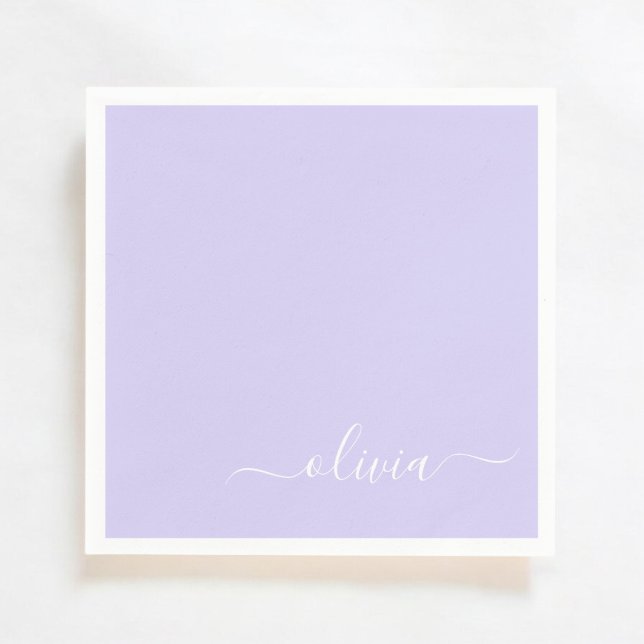 Lavender Lila Girly Script Monogram Namn Modern Pappersservett (Skapare uppladdad)