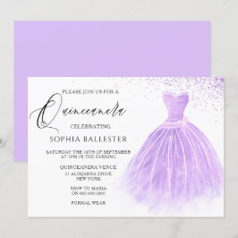 Lavender Lila Glitter Gown Quinceanera Party Inbjudningar