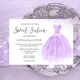 Lavender Lila Glitter Gown Sweet 16 Party Inbjudningar