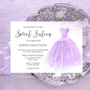 Lavender Lila Glitter Gown Sweet 16 Party Inbjudningar