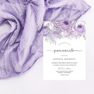 Lavender Lila Gnistra Blommigt Quinceanera Party Inbjudningar