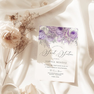 Lavender Lila Gnistra Blommigt Sweet 16 Party Inbjudningar