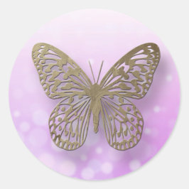 Lavender Lila Guld Butterfly Stickers Runt Klistermärke