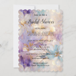 Lavender Lila Guld Glam Blommigt Möhippa Inbjudningar