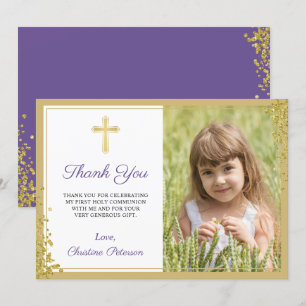Lavender Lila Guld Glitter Första Heligan kommune Tack Kort