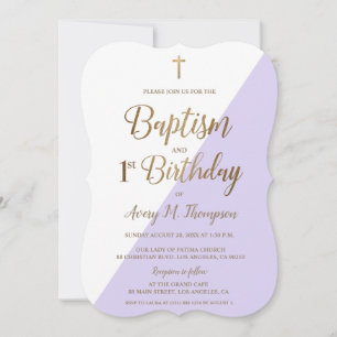 Lavender Lila Guld Kor-baptism 1:a födelsedag Inbjudningar