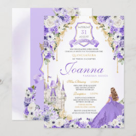 Lavender Lila Guld Royal Princess Castle Quince Inbjudningar