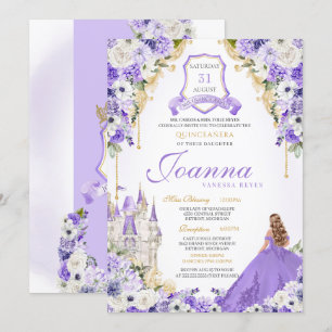 Lavender Lila Guld Royal Princess Castle Quince Inbjudningar