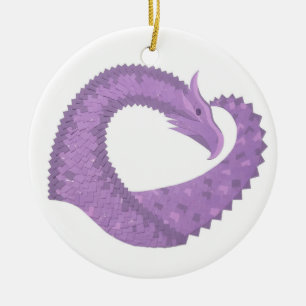 Lavender lila hjärta drake på vitt julgransprydnad keramik