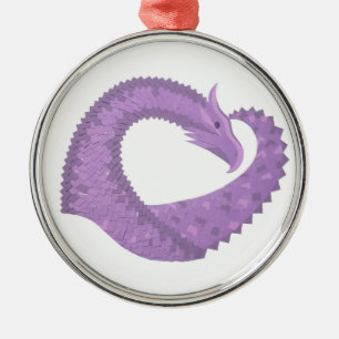 Lavender lila hjärta drake på vitt julgransprydnad metall