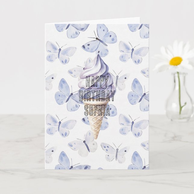 Lavender Lila Ice Cream Cones Birthday Kort (Liten växt)