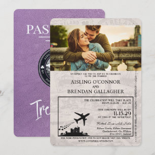 Lavender Lila Ireland Passport Bröllop Inbjudningar