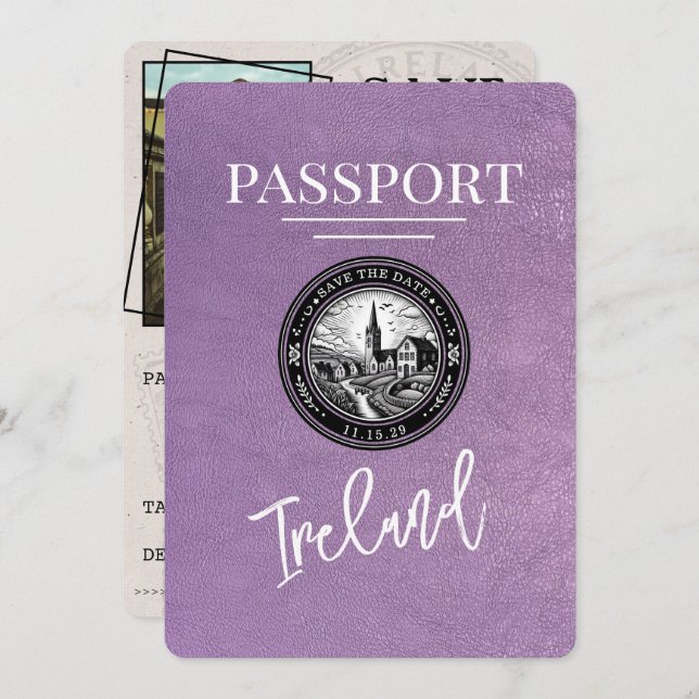 Lavender Lila Ireland Passport Spara datum Spara Datumet (Fram/baksida)