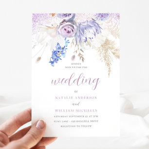 Lavender Lila & Ivory White Blommigt Bröllop Inbjudningar