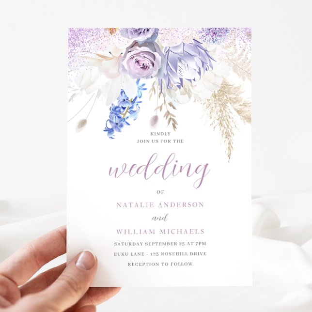 Lavender Lila & Ivory White Blommigt Bröllop Inbjudningar (Skapare uppladdad)