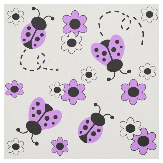 Lavender Lila Ladybug Nyckelpiga Blommigt Flowers Tyg (Provkarta)