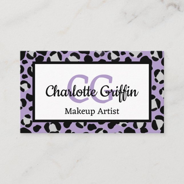 Lavender Lila Leopard Print Lash & Makeup Artist Visitkort (Framsida)