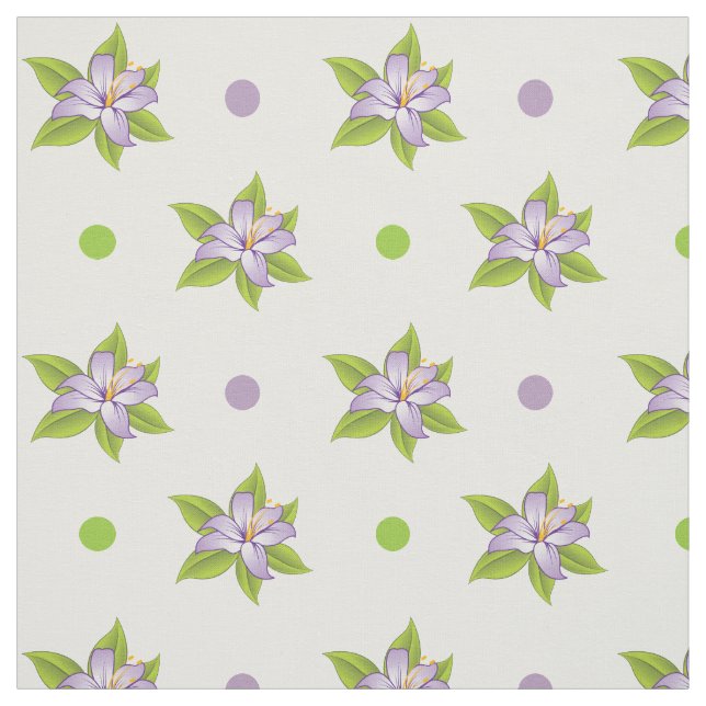 Lavender lila lily och polka dots söt blommigt tyg (Provkarta)