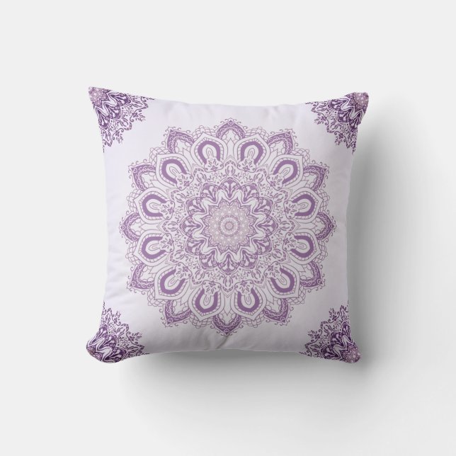 Lavender Lila Mandala Mönster-dekorativ Kudde (Framsida)