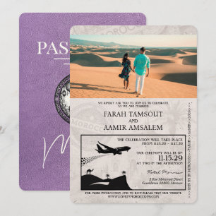 Lavender Lila Marocko Passport Bröllop Inbjudningar