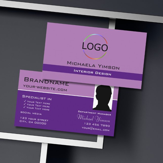 Lavender Lila med Logotyp och fotoProfessionell Visitkort (Skapare uppladdad)