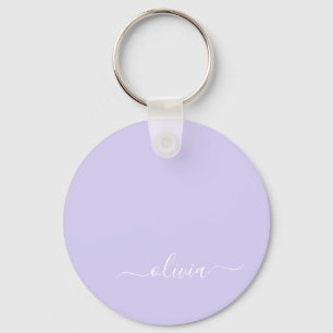 Lavender Lila Modern Script Girly Monogram Namn Nyckelring