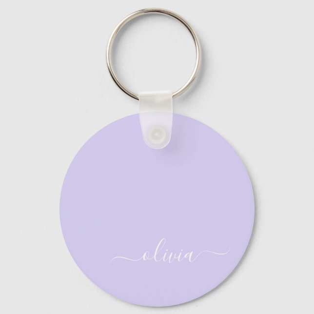 Lavender Lila Modern Script Girly Monogram Namn Nyckelring (Framsida)