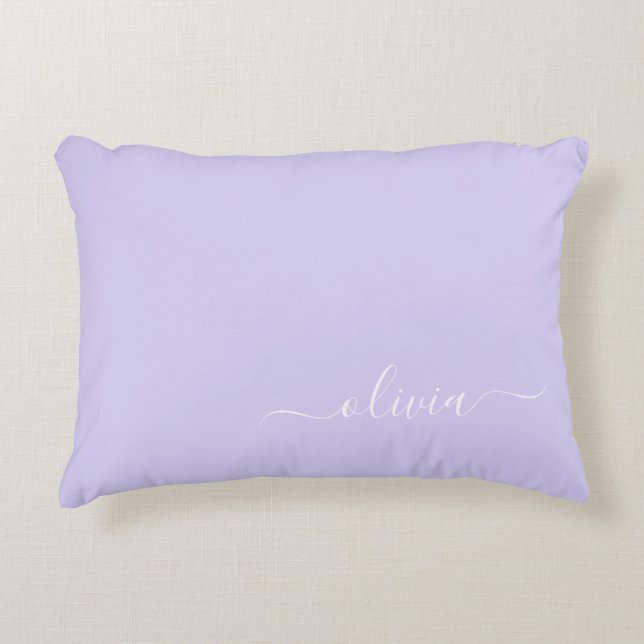 Lavender Lila Modern Script Girly Monogram Namn Prydnadskudde (Framsidan)