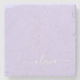 Lavender Lila Modern Script Girly Monogram Namn Stenunderlägg