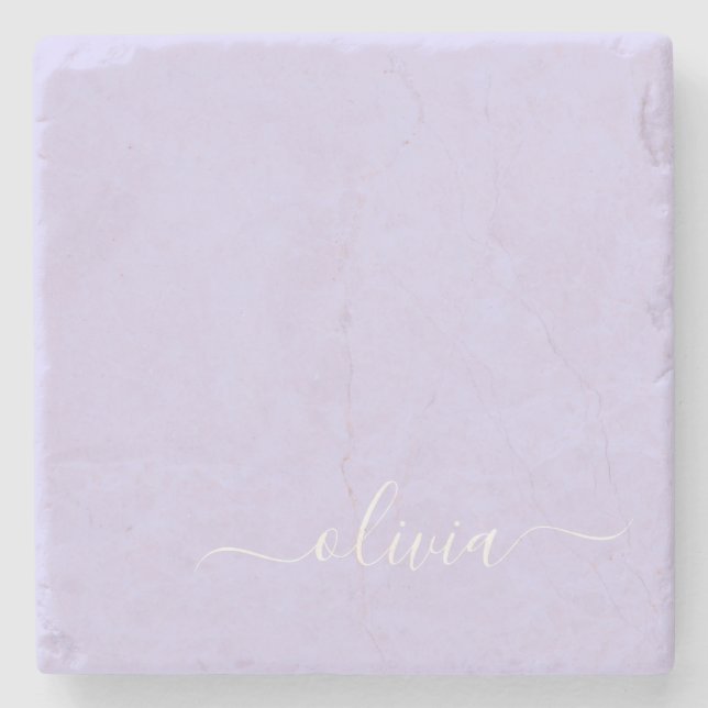 Lavender Lila Modern Script Girly Monogram Namn Stenunderlägg (Framsidan)