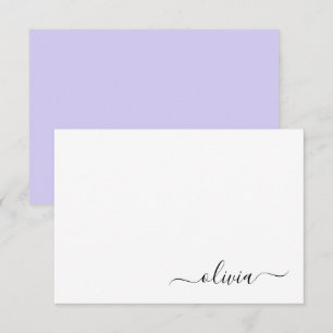 Lavender Lila Modern Script Girly Monogram Namn Tack Kort
