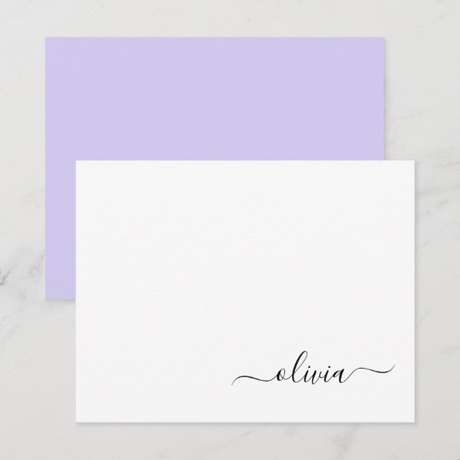 Lavender Lila Modern Script Girly Monogram Tack Kort (Fram/baksida)