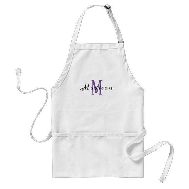 Lavender Lila Modern Script Initial Namn Kitchen Förkläde (Framsidan)