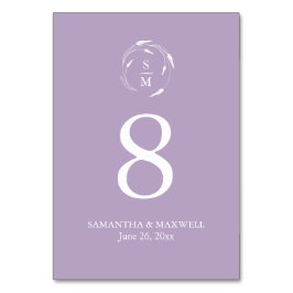 Lavender Lila Monogram Bröllop Bordsnummer Card