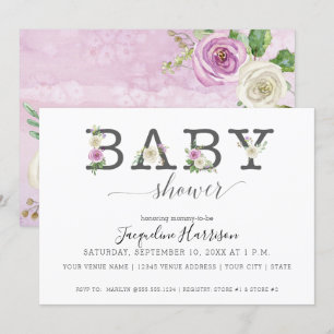 Lavender Lila n White Blommigts   Baby Shower Inbjudningar