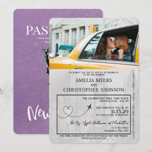 Lavender Lila New York City Passport Bröllop Inbjudningar