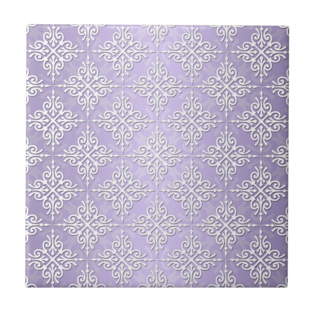 Lavender Lila och White Damask Kakelplatta (Framsidan)