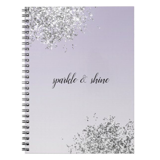 Lavender Lila Ombre Silver Glitter Gnistra Anteckningsbok (Framsidan)