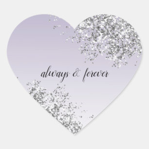 Lavender Lila Ombre Silver Glitter Gnistra Hjärtformat Klistermärke