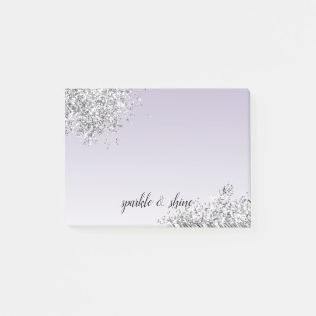 Lavender Lila Ombre Silver Glitter Gnistra Post-it Block (Framsida)