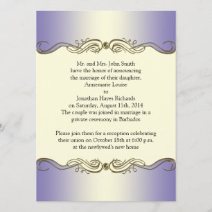 Lavender Lila Ornate Guld Scrolls Post Bröllop I Inbjudningar